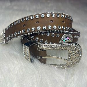 Blazin Roxx Brown w/ Rhinestones and Conchos Scalloped Western Belt|Cavender’s